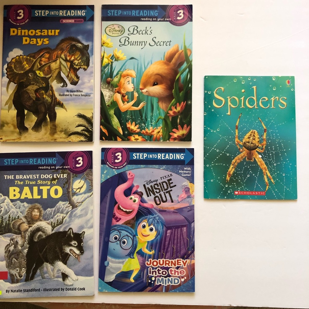 4 level 3 step into reading and 1 book on spiders